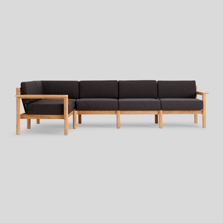 Haven 5-Piece Teak Outdoor Sectional with Charcoal Sunbrella Cushions