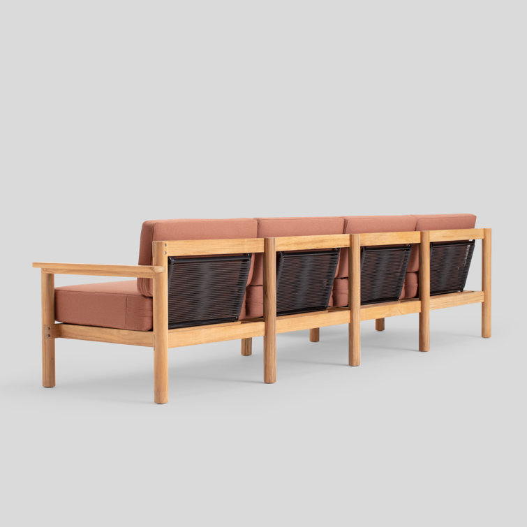 Haven 6-Piece Teak Outdoor Sectional with Rust Sunbrella Cushions