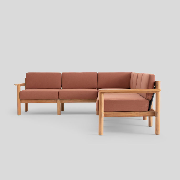 Haven 6-Piece Teak Outdoor Sectional with Rust Sunbrella Cushions