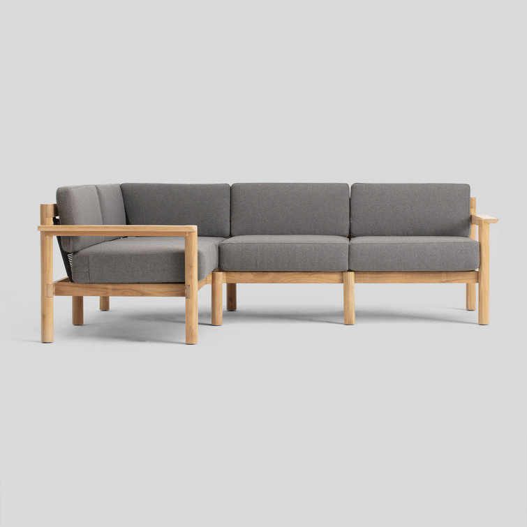 Haven Four Piece Teak Outdoor Sectional with Greystone Sunbrella Cushions
