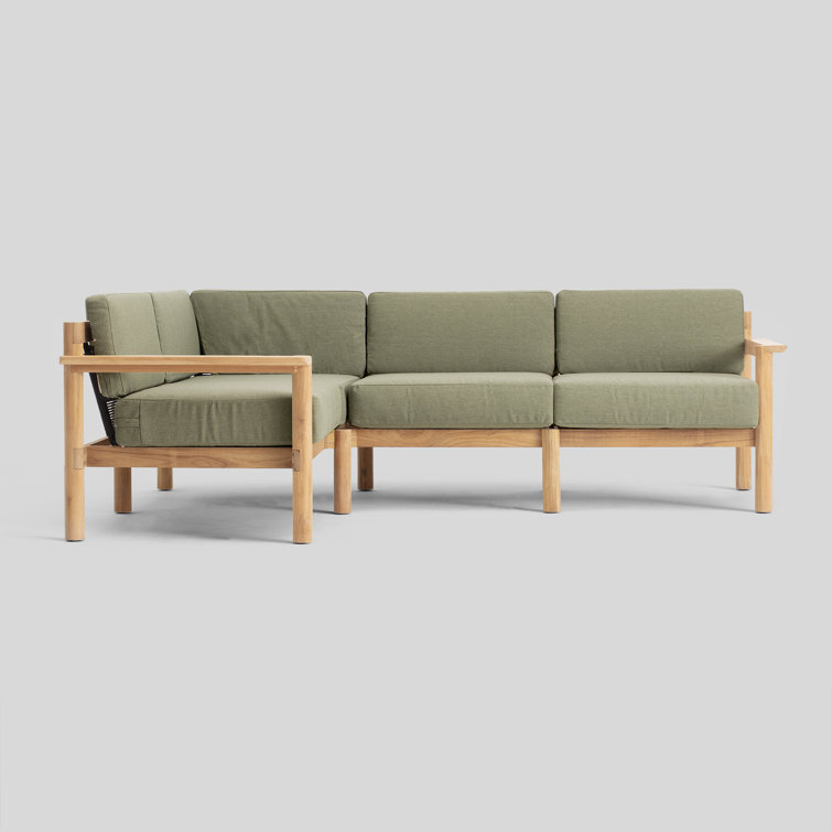 Haven Four-Piece Teak Outdoor Sectional with Green Sunbrella Cushions