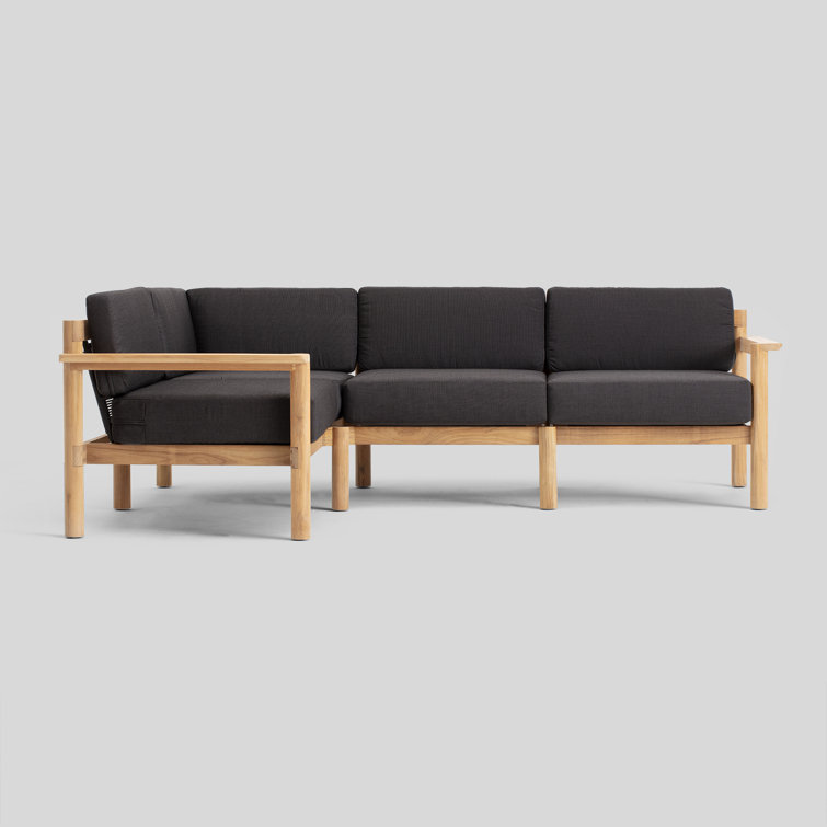 Haven 4-Piece Teak Outdoor Sectional with Charcoal Sunbrella Cushions