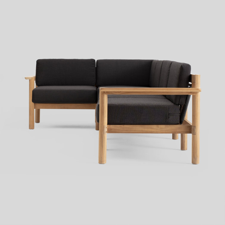Haven 4-Piece Teak Outdoor Sectional with Charcoal Sunbrella Cushions