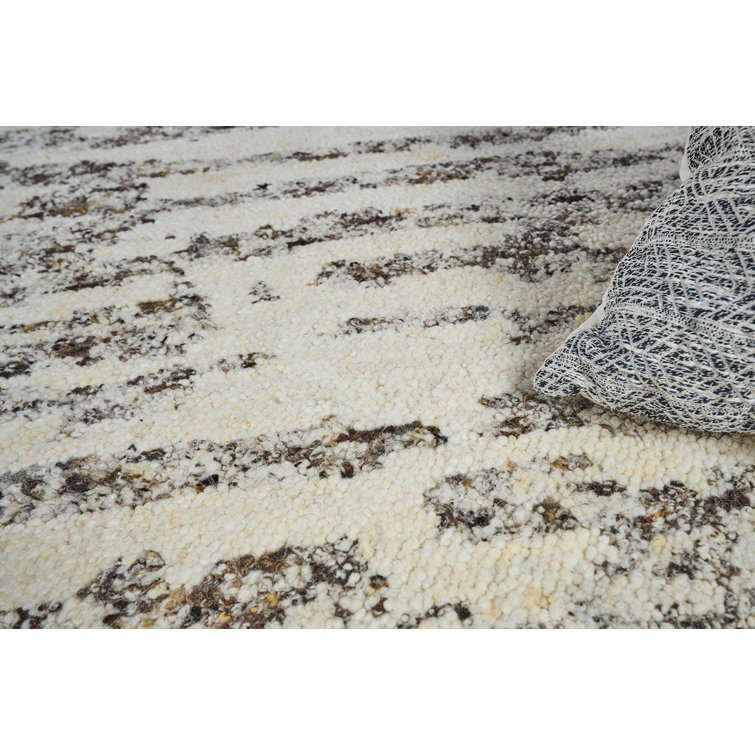 Handmade Geometric Wool Rectangular Area Rug in Neutral Tones