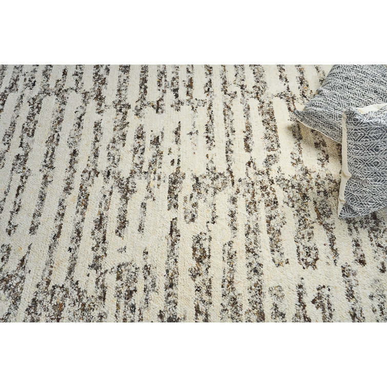 Handmade Geometric Wool Rectangular Area Rug in Neutral Tones