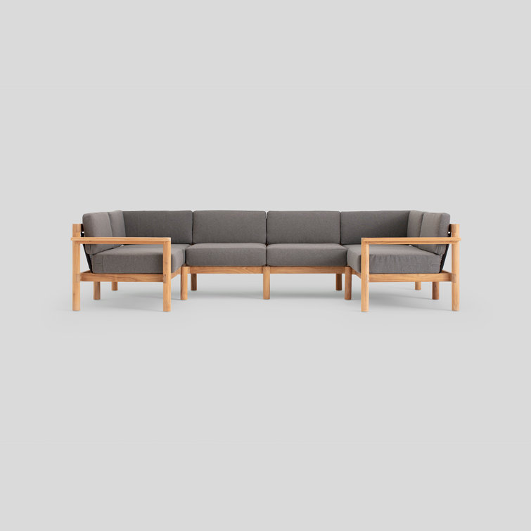 Greystone Sunbrella Six-Piece U-Shape Teak Outdoor Sectional