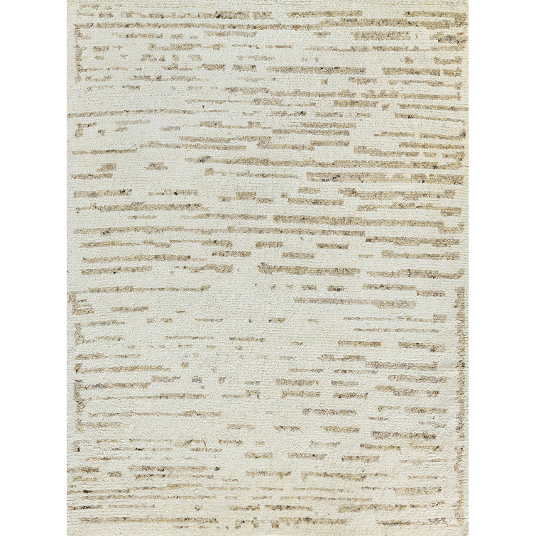 Ivory and Beige Hand-Knotted Wool Geometric Rug, 8' x 10'