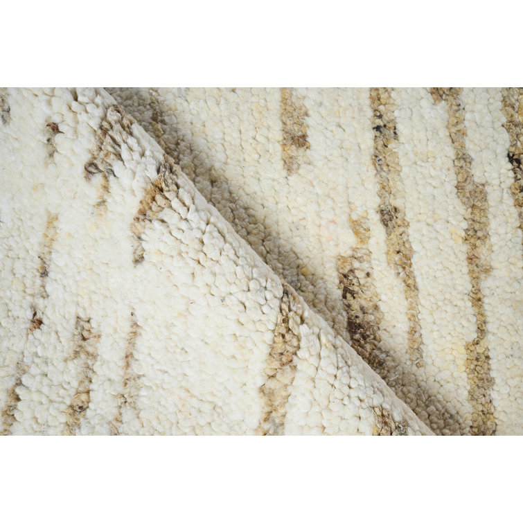 Ivory and Beige Hand-Knotted Wool Geometric Rug, 8' x 10'