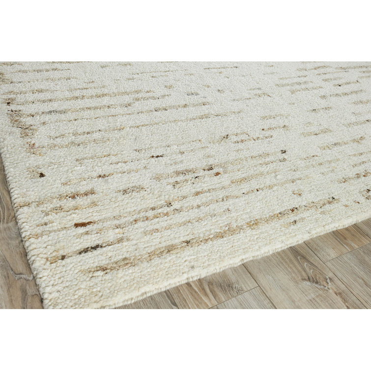 Ivory and Beige Hand-Knotted Wool Geometric Rug, 8' x 10'
