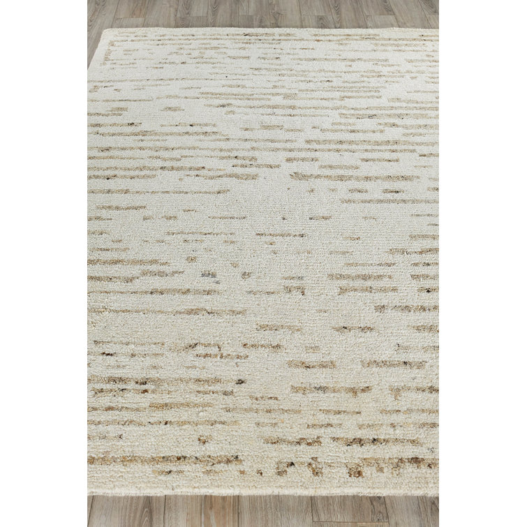 Ivory and Beige Hand-Knotted Wool Geometric Rug, 8' x 10'