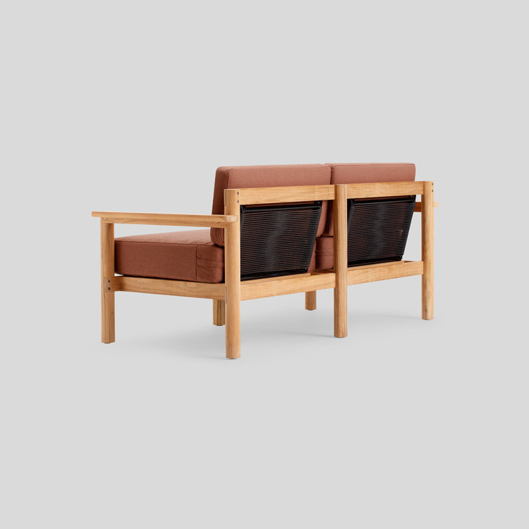 66'' Teak Outdoor Loveseat with Heritage Rust Sunbrella Cushions