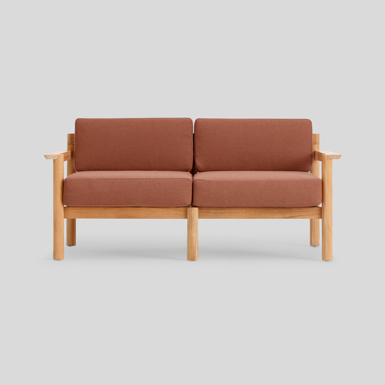 66'' Teak Outdoor Loveseat with Heritage Rust Sunbrella Cushions
