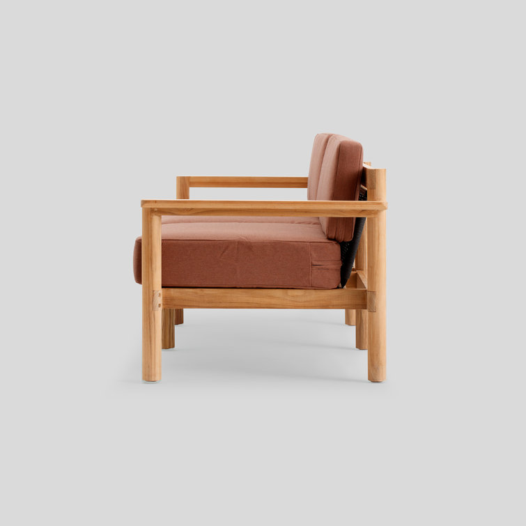 66'' Teak Outdoor Loveseat with Heritage Rust Sunbrella Cushions