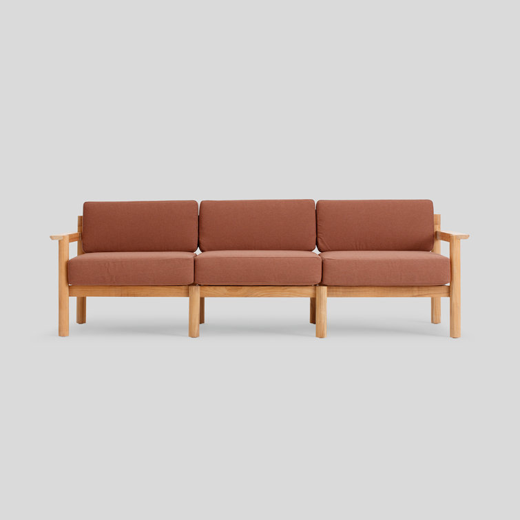 89.5'' Teak Outdoor Sofa with Rust Sunbrella Cushions