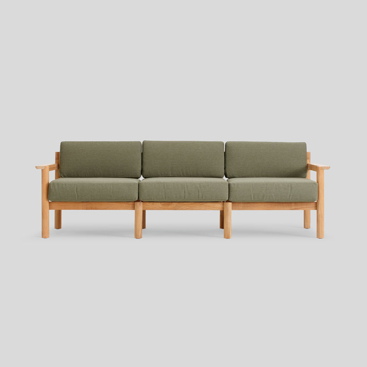 Haven 89.5'' Teak Outdoor Sofa with Green Sunbrella Cushions