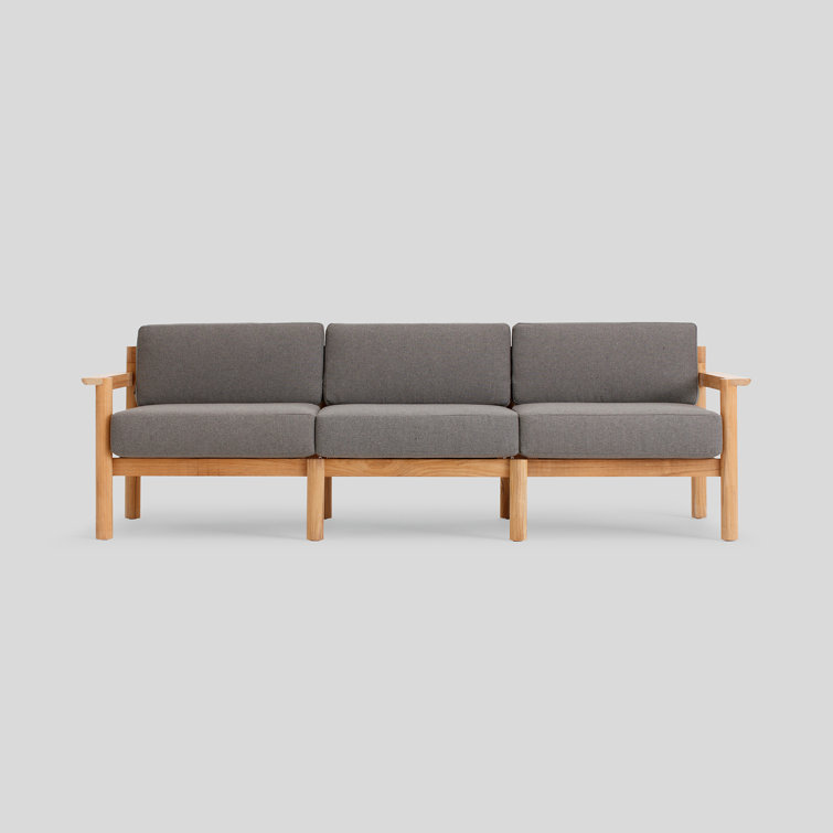 Haven 90'' Teak Outdoor Sofa with Greystone Sunbrella Cushions