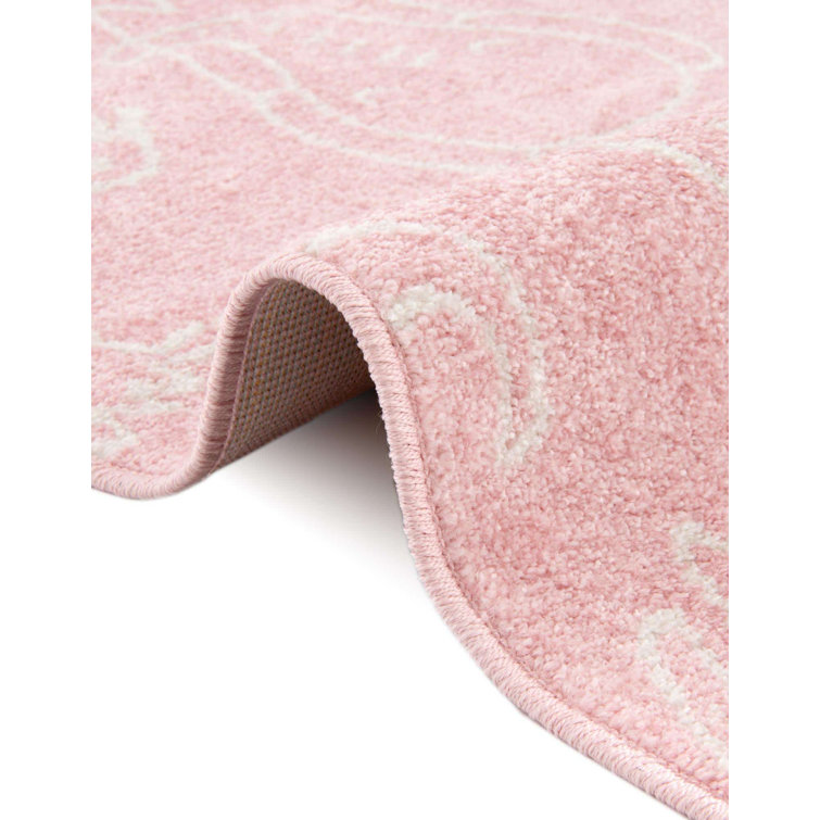 Pink and Ivory Safari Animals Kids Rectangular Rug