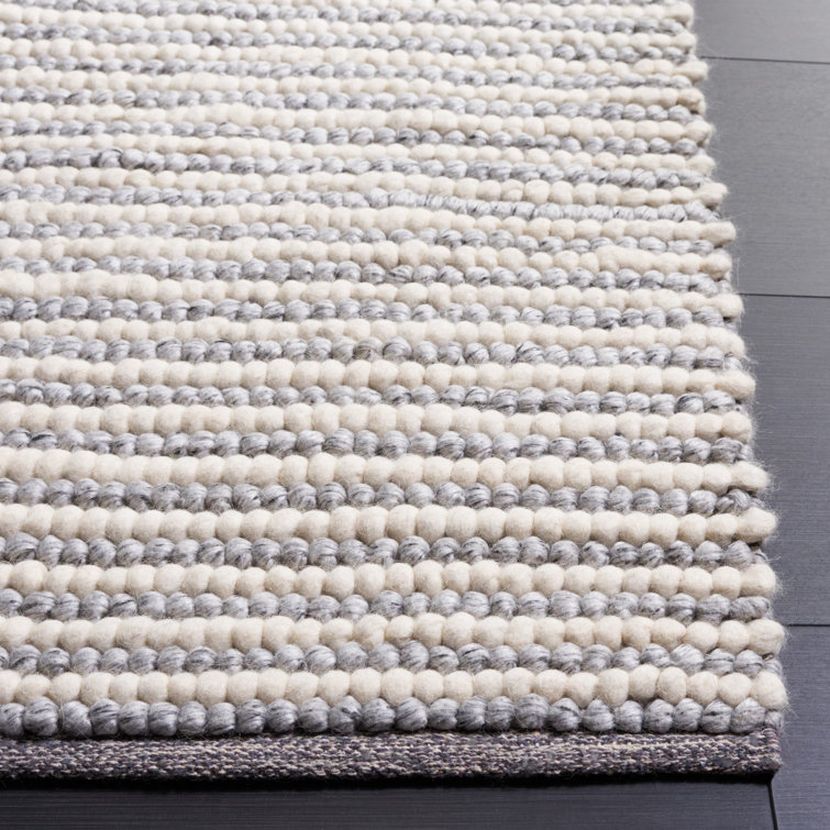 Gray and Ivory Handwoven Wool Cotton Striped Rug 6' x 9'