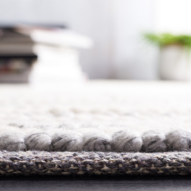 Gray and Ivory Handwoven Wool Cotton Striped Rug 6' x 9'