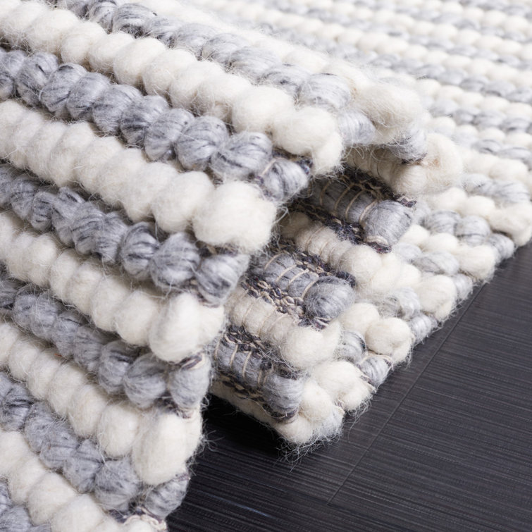Gray and Ivory Handwoven Wool Cotton Striped Rug 6' x 9'