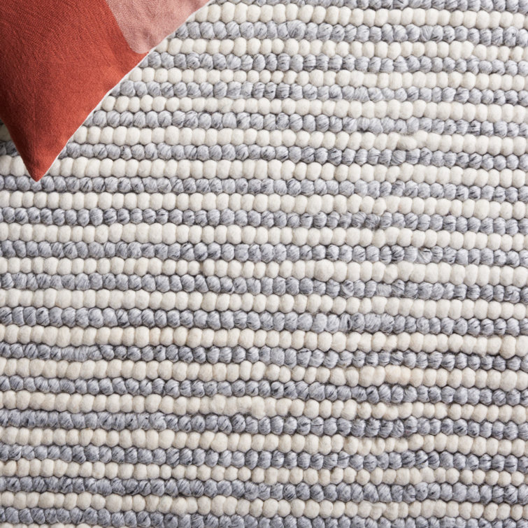 Gray and Ivory Handwoven Wool Cotton Striped Rug 6' x 9'
