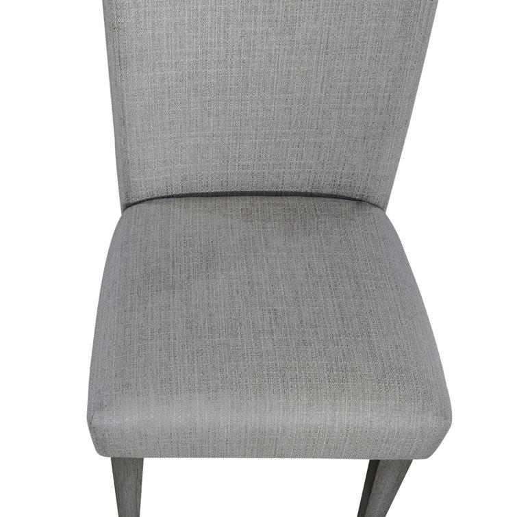 Grey Linen Upholstered Parsons Side Chair with Driftwood Finish