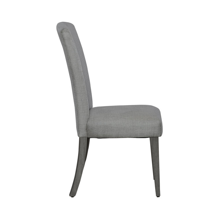 Grey Linen Upholstered Parsons Side Chair with Driftwood Finish