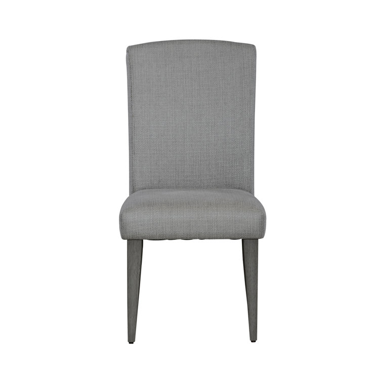 Grey Linen Upholstered Parsons Side Chair with Driftwood Finish