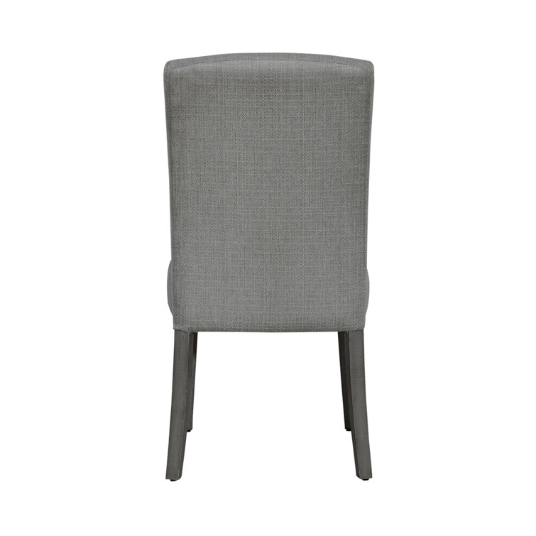 Grey Linen Upholstered Parsons Side Chair with Driftwood Finish