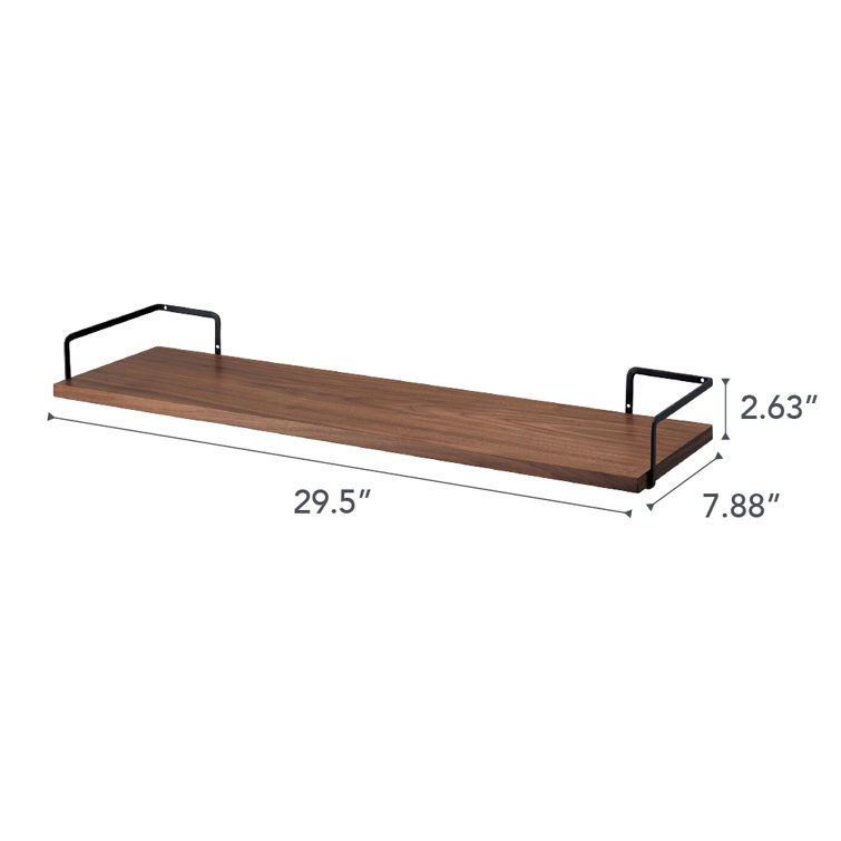 Contemporary Black Steel and Wood Wall-Mounted Shelf