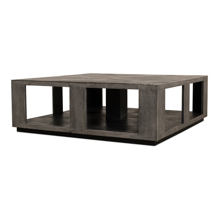Black Square Wood Coffee Table with Stainless Steel Accents