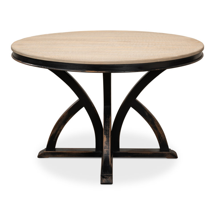 Bleached Pine and Black Round Farmhouse Pedestal Dining Table