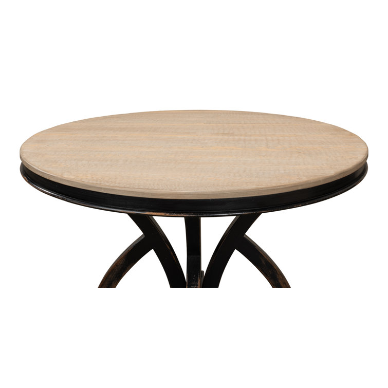Bleached Pine and Black Round Farmhouse Pedestal Dining Table