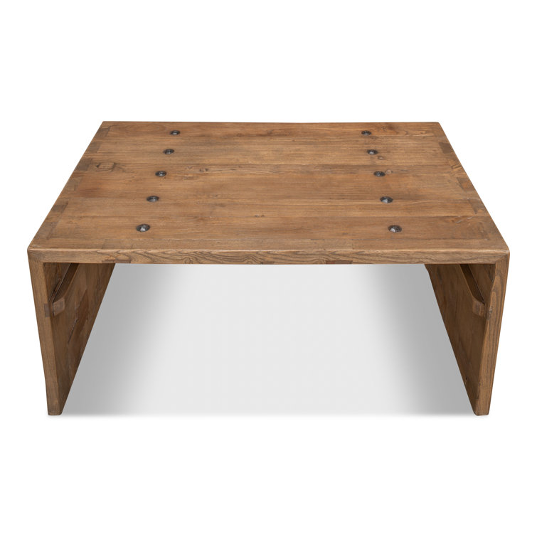 Rustic Rectangular Beige Wood Coffee Table with Storage