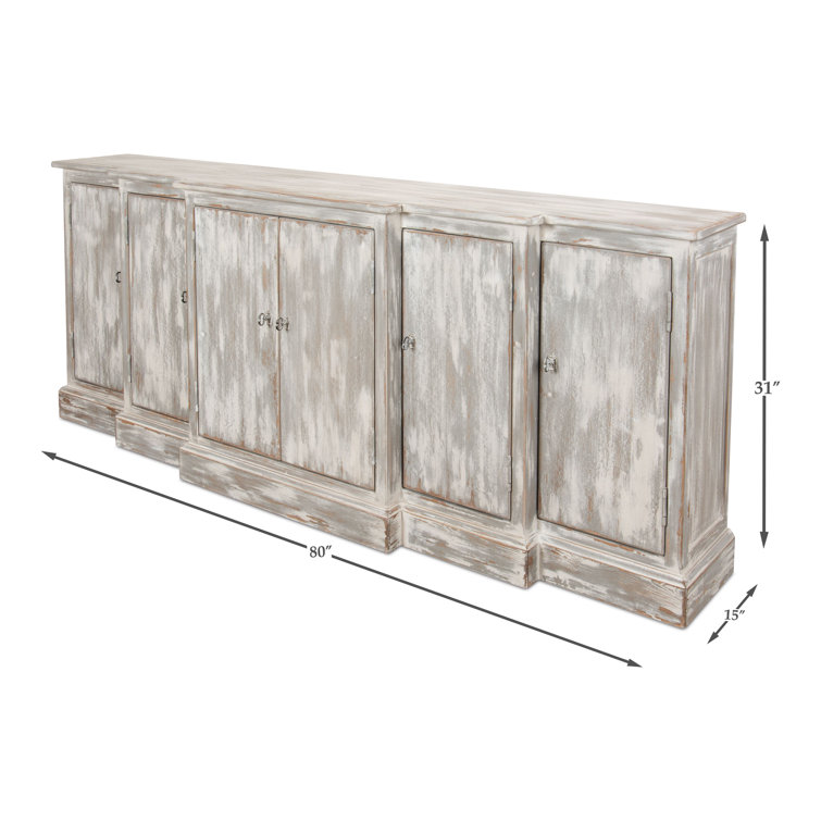 Distressed Farmhouse 80'' Gray Solid Wood Waterfall Sideboard