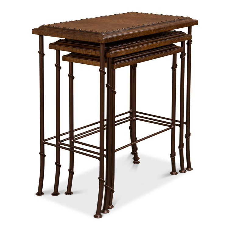 Traditional Brown Wood and Metal Rectangular End Table