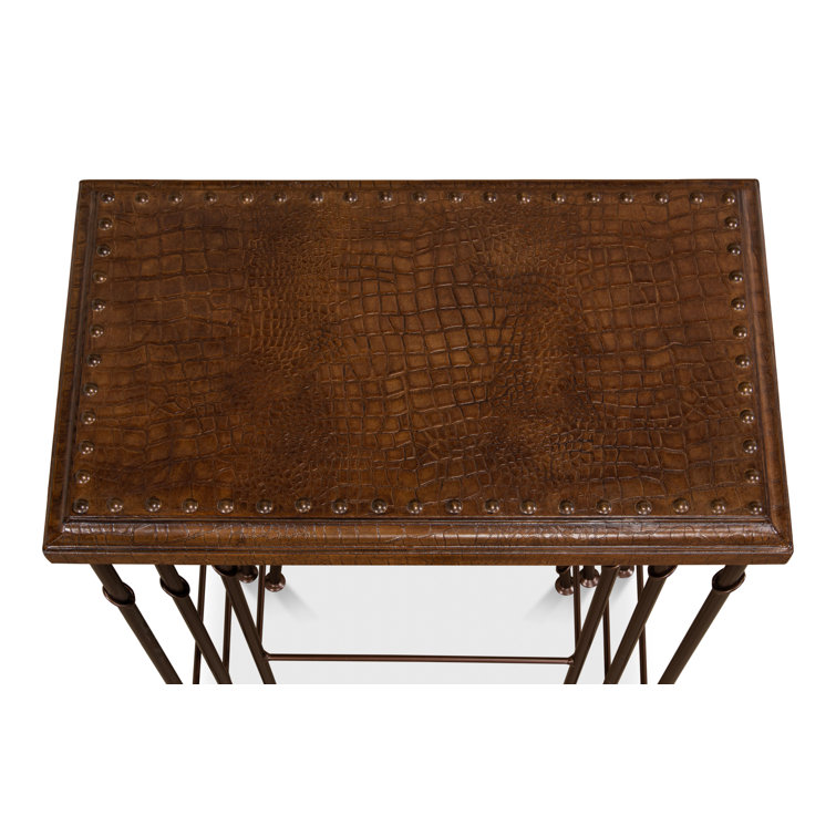 Traditional Brown Wood and Metal Rectangular End Table