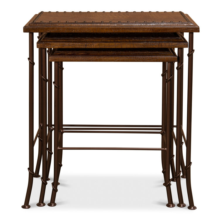 Traditional Brown Wood and Metal Rectangular End Table