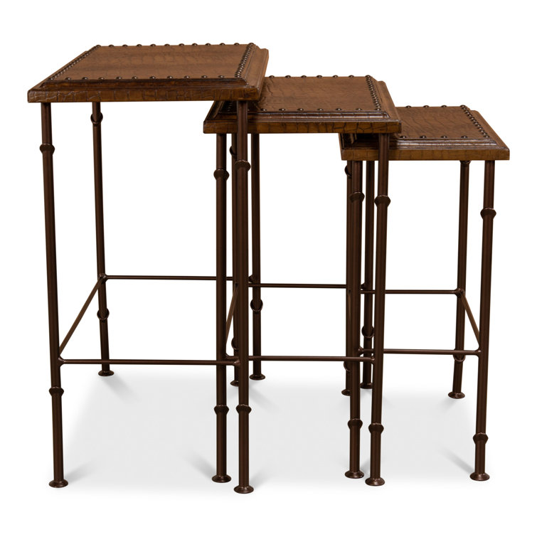 Traditional Brown Wood and Metal Rectangular End Table