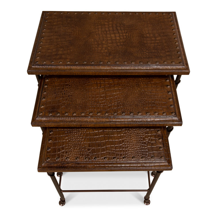 Traditional Brown Wood and Metal Rectangular End Table