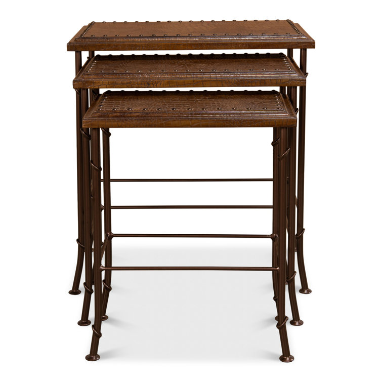 Traditional Brown Wood and Metal Rectangular End Table