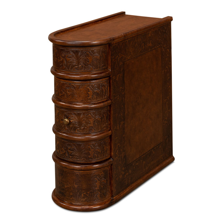 Barnes Embossed Leather and Brass 24" Rectangular End Table