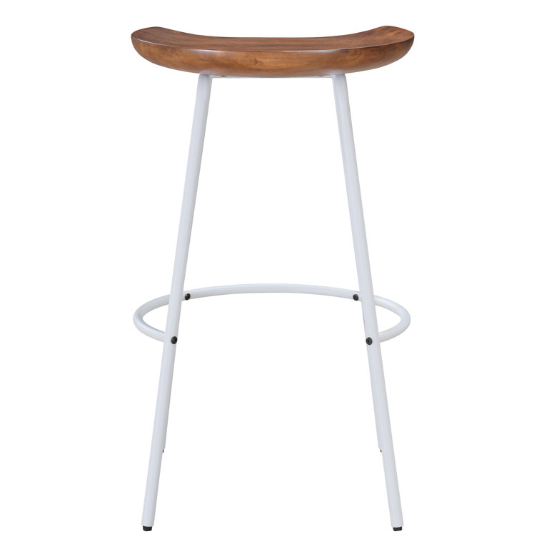 Milano 24" White Steel and Walnut Wood Finish Modern Barstool