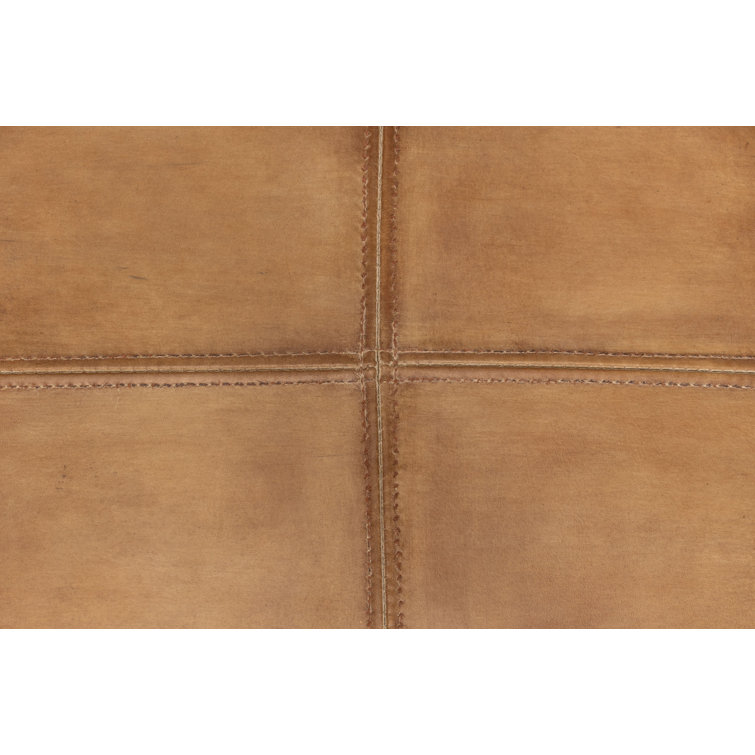 Brown Genuine Leather and Pine Wood Club Chair