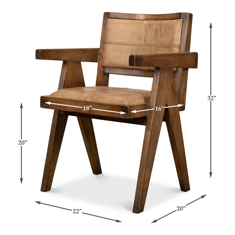 Brown Genuine Leather and Pine Wood Club Chair