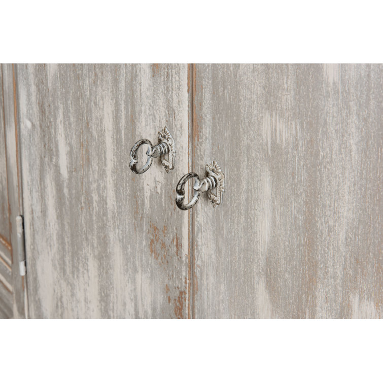 Distressed Farmhouse 80'' Gray Solid Wood Waterfall Sideboard