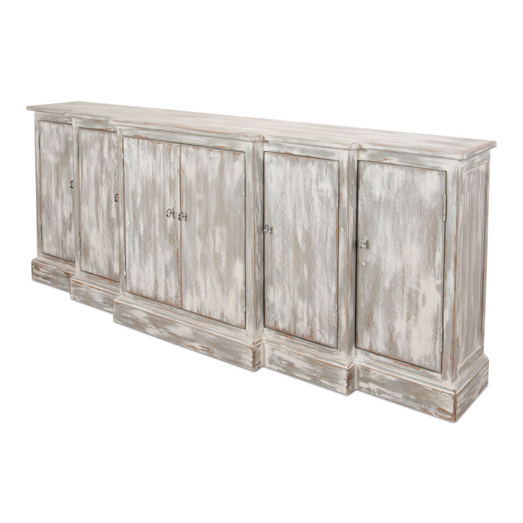 Distressed Farmhouse 80'' Gray Solid Wood Waterfall Sideboard