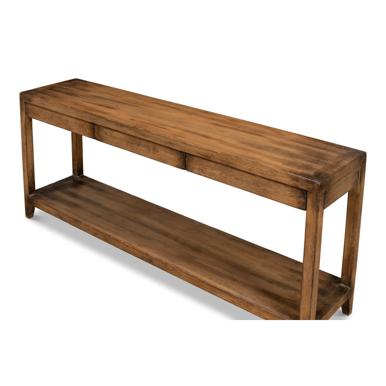 Anton Transitional Brown Pine Wood Console Table with Storage