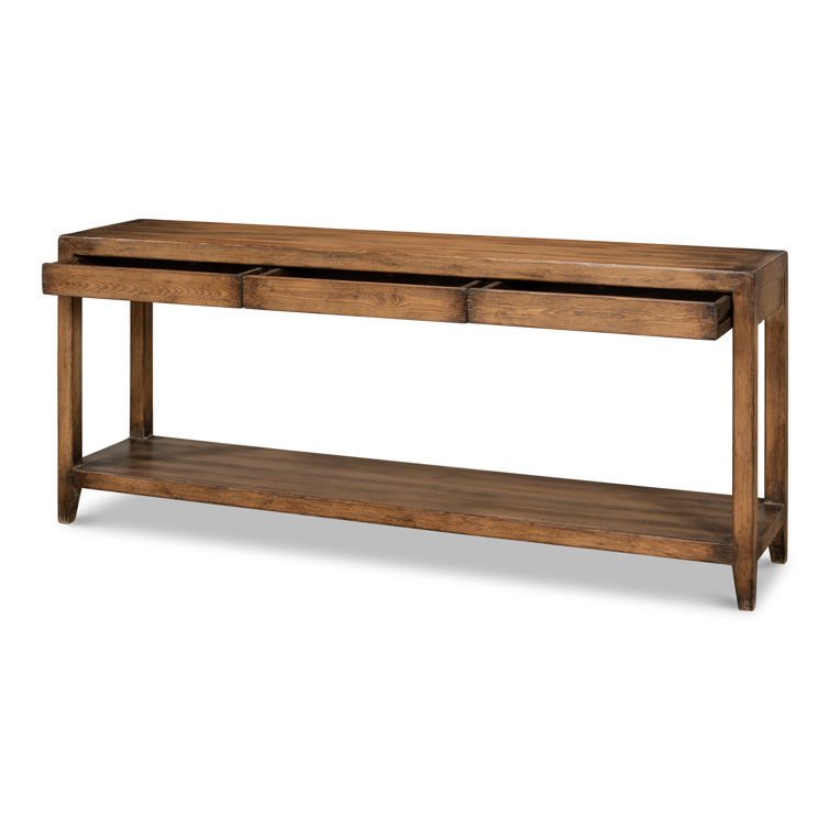 Anton Transitional Brown Pine Wood Console Table with Storage