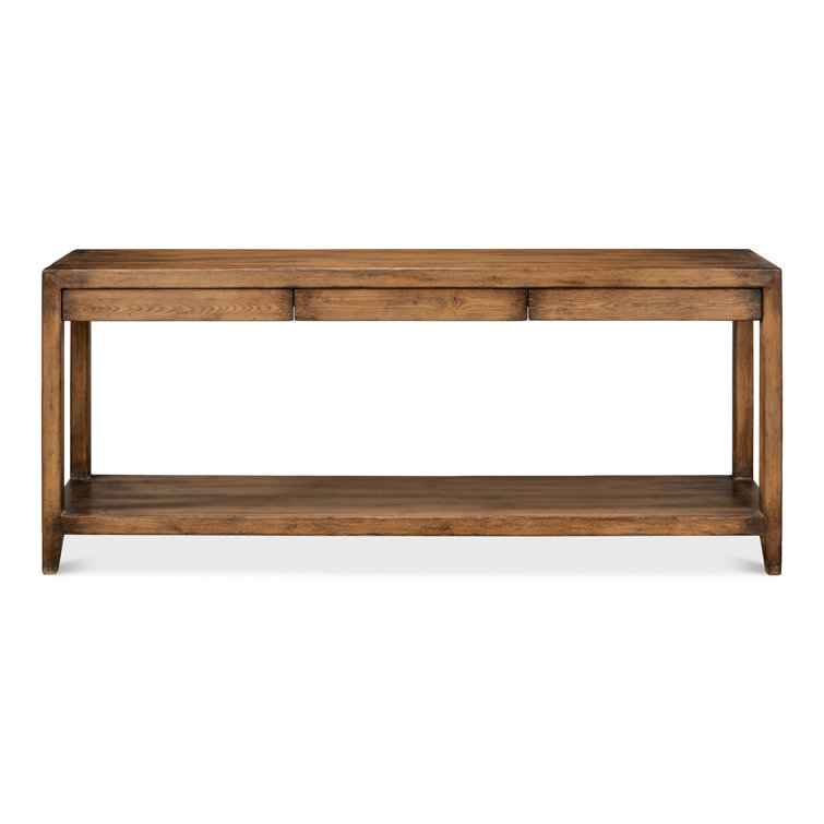 Anton Transitional Brown Pine Wood Console Table with Storage